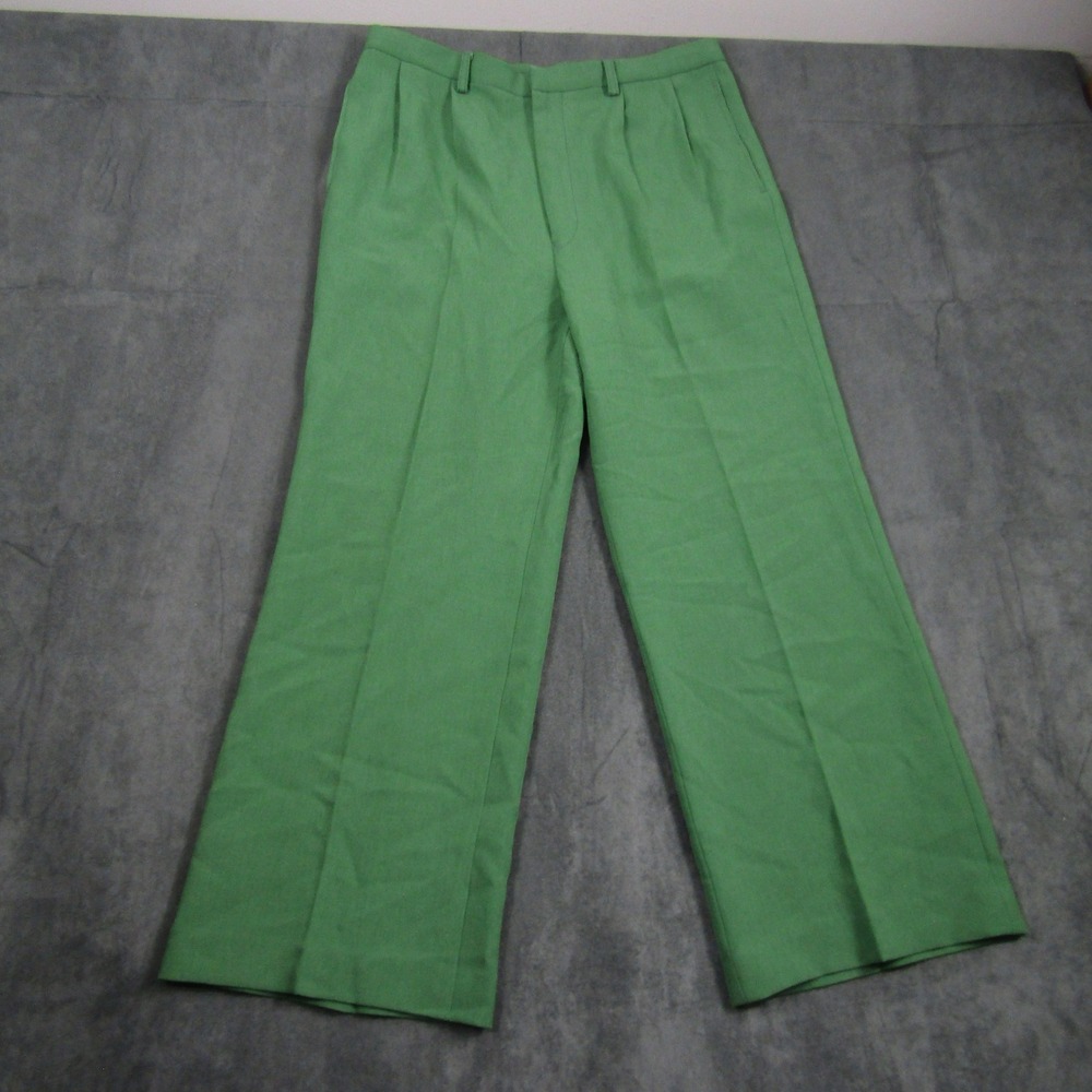 Pants Women 32 Green Vintage Pleated High Waist Wide Leg Trousers